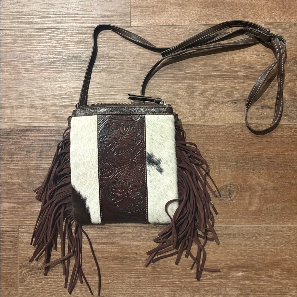 Myra Bag Brown and Cream Crossbody with Fringe